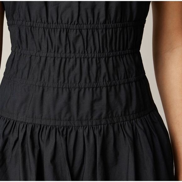 J.Crew Hyacinth Midi Dress WMNS L Black A-Line Smocked Sleeveless Cotton Poplin - Picture 3 of 8